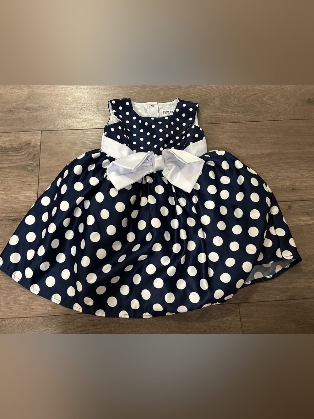 Blueberi Boulevard Navy and White Polka Dot Bow Dress